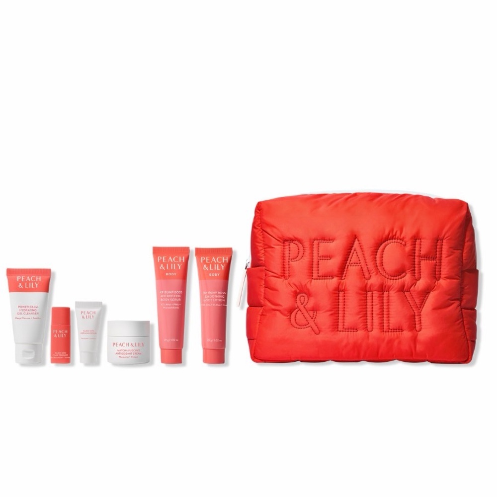 Peach & Lily Skincare Set Hydrating Essentials + Travel Bag, 7-Piece Kit